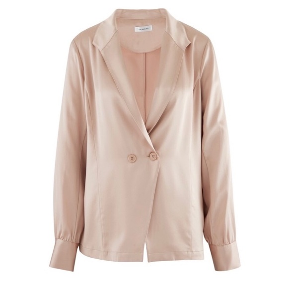 ANINE BING Silk Satin Isabella drapey blazer jacket blouse top double breast XS - Picture 4 of 5
